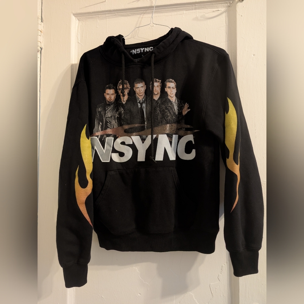 NSYNC Flame sleeve Hoody( Unisex Small) black Y2K Boyband Graphic merch